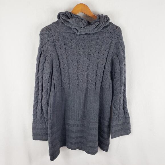 Chelsea & Theodore Sweater Dress Women L Grey Cable Knit Bell Sleeve Roll Neck - Picture 6 of 6